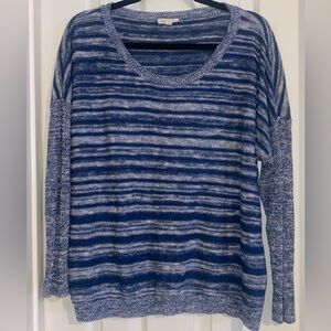 Eileen‎ Fisher Organic Blend Blue and White Striped Scoop Neck Sweater